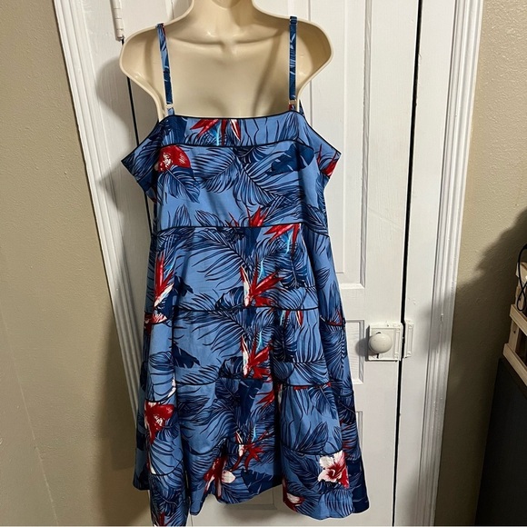 City Chic Plus Size Love Hawaii Piped Tropical Print Dress Blue Large US 20 W2 - Picture 4 of 8